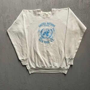 Vintage United Nations Peace New York Sweatshirt Large White 80s